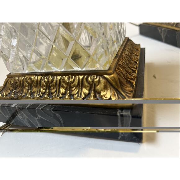 Antique Bronze & Crystal & Marble Column Lamps 32” Tall MCM - Picture 14 of 16